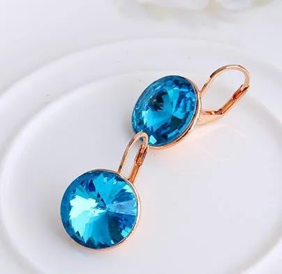 Fashion Genuine Austrian Blue Crystal Brand Earrings Wedding Gold-Plated Jewellery