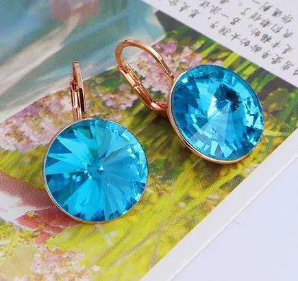 Fashion Genuine Austrian Blue Crystal Brand Earrings Wedding Gold-Plated Jewellery