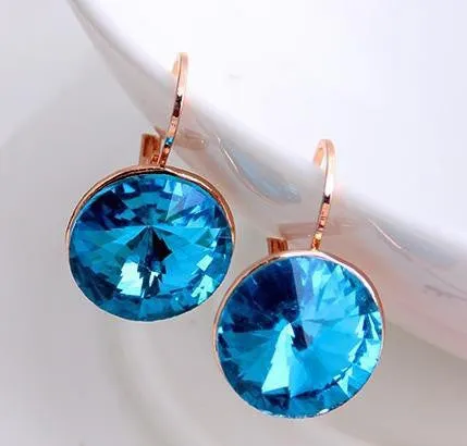 Fashion Genuine Austrian Blue Crystal Brand Earrings Wedding Gold-Plated Jewellery