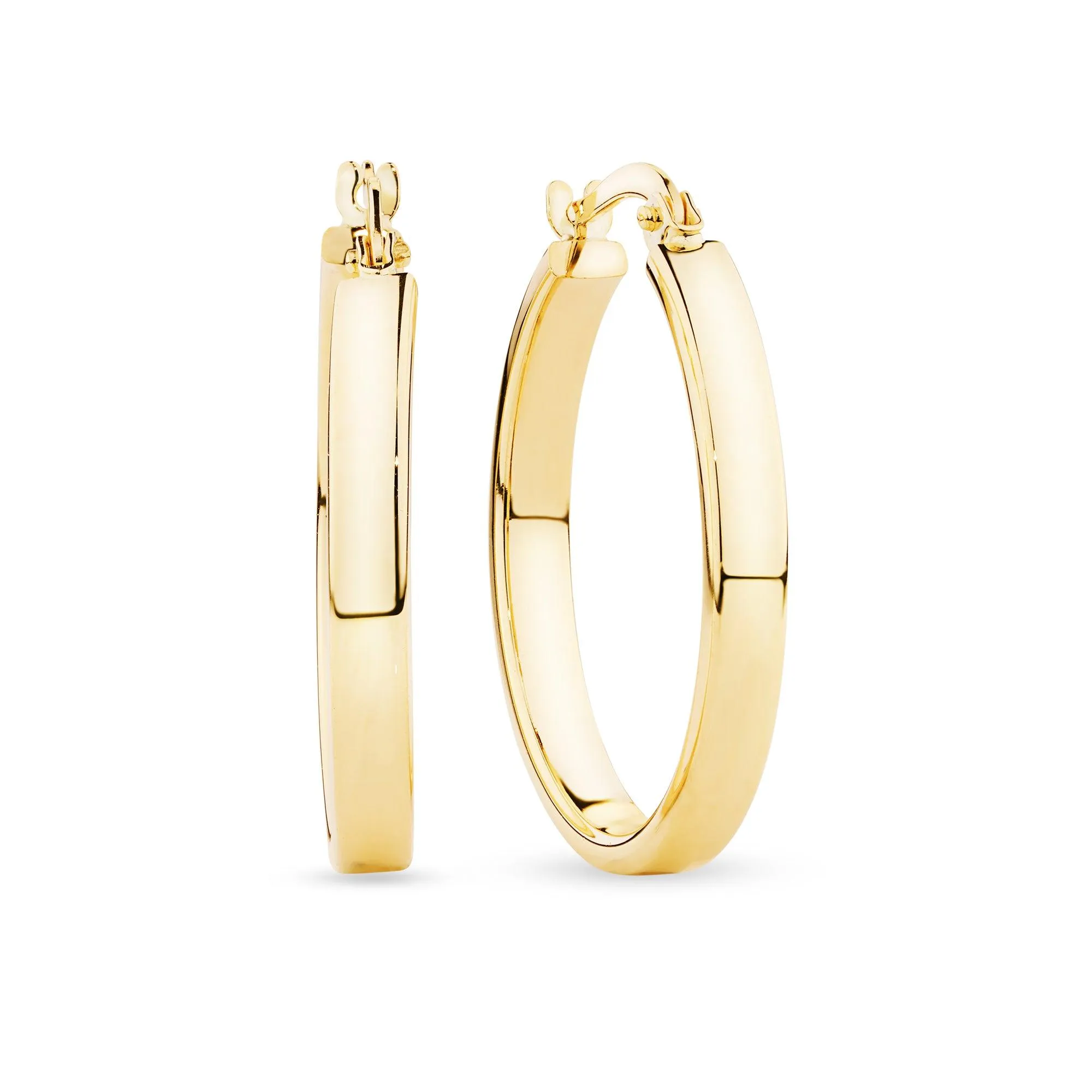 Flat Round Hoop Earrings in 9ct Yellow Gold