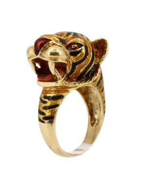 Frascarolo Italy Enamel Gold Panther Ring