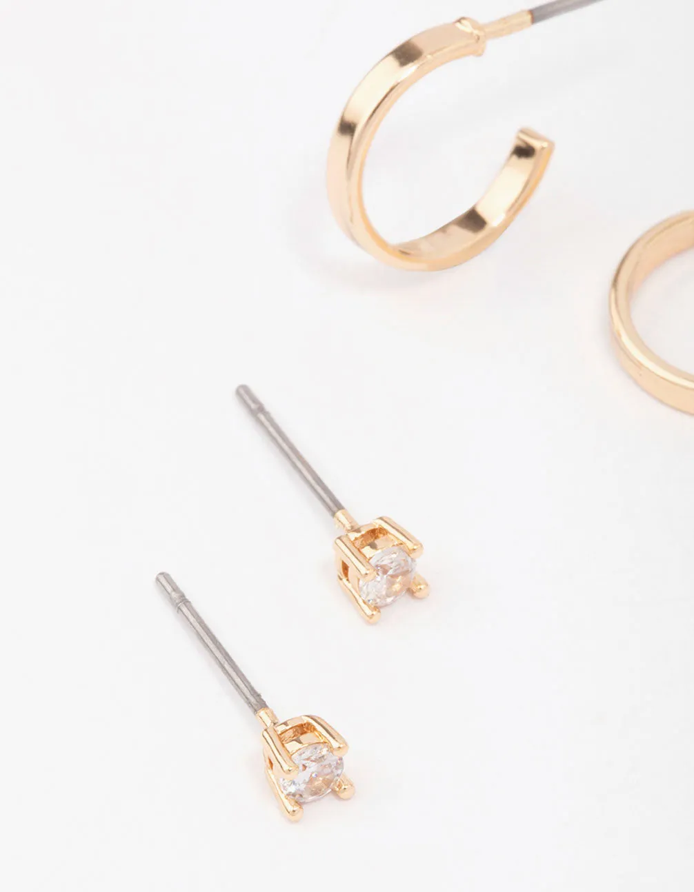 Gold Cubic Zirconia Huggie & Stud Earring 3-Pack