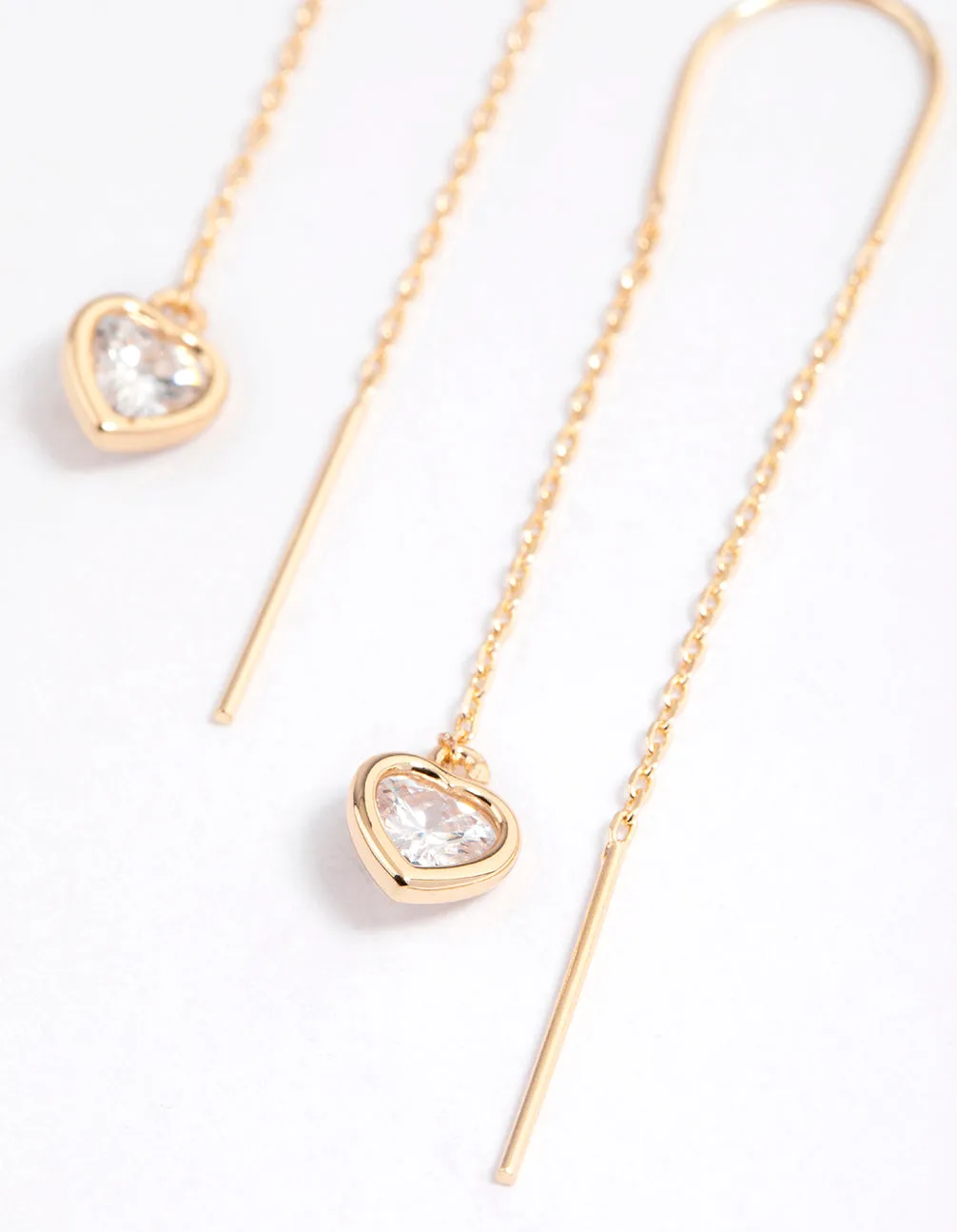 Gold Fan Heart Pendant Threader Earrings