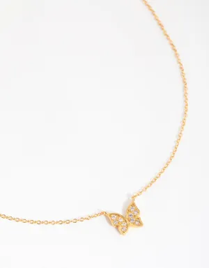 Gold Plated Sterling Silver Pave Butterfly Necklace