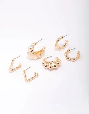 Gold Ripple Hoop Earring 3-Pack