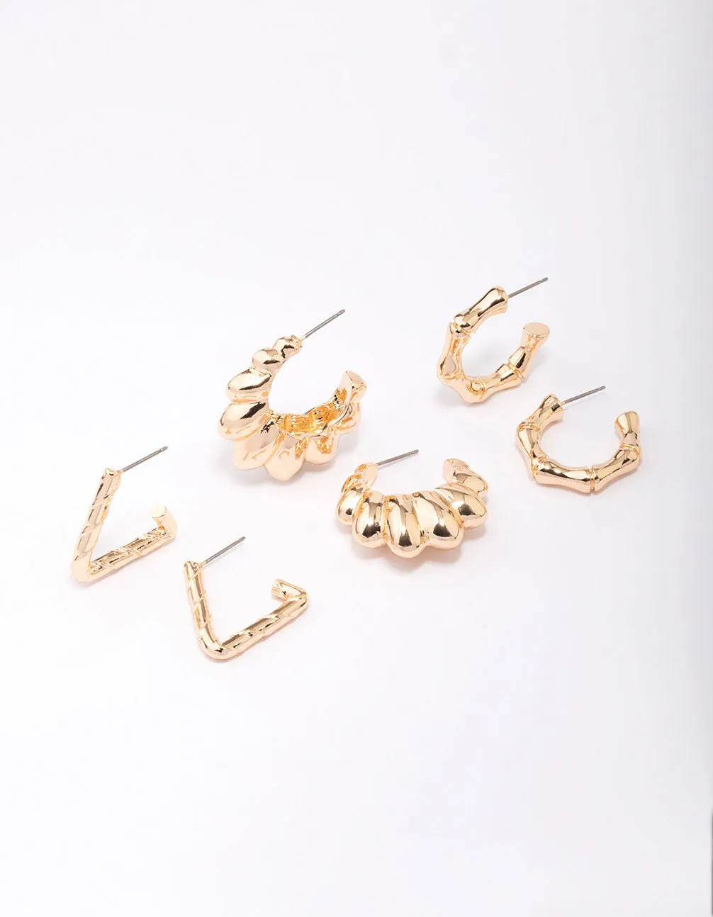 Gold Ripple Hoop Earring 3-Pack