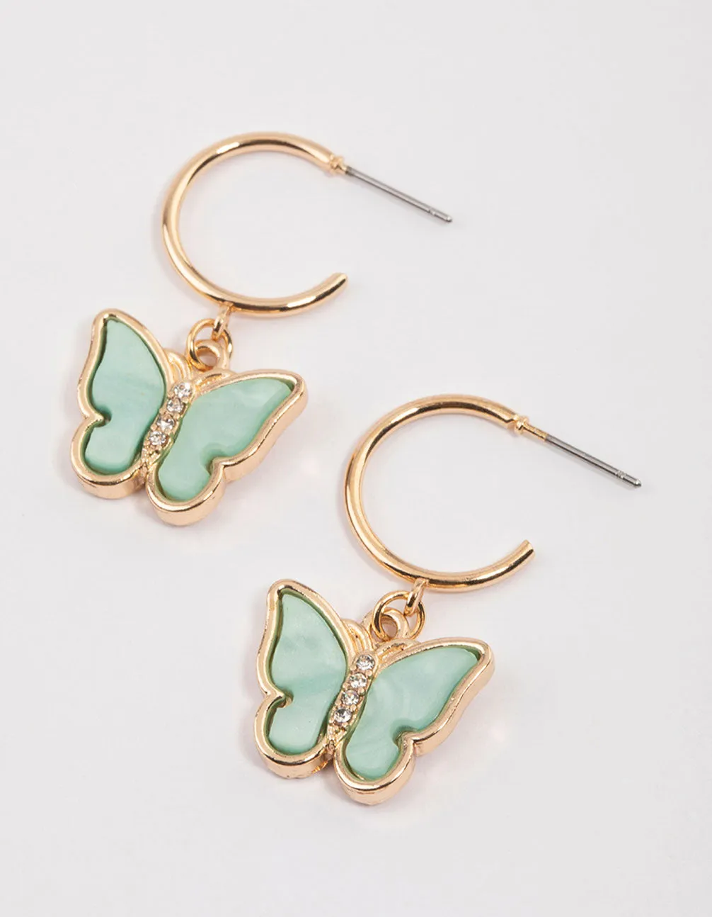 Green Acrylic Butterfly Huggie Earrings