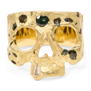 Green Confetti Skull Ring - Size 7.5 - 11857