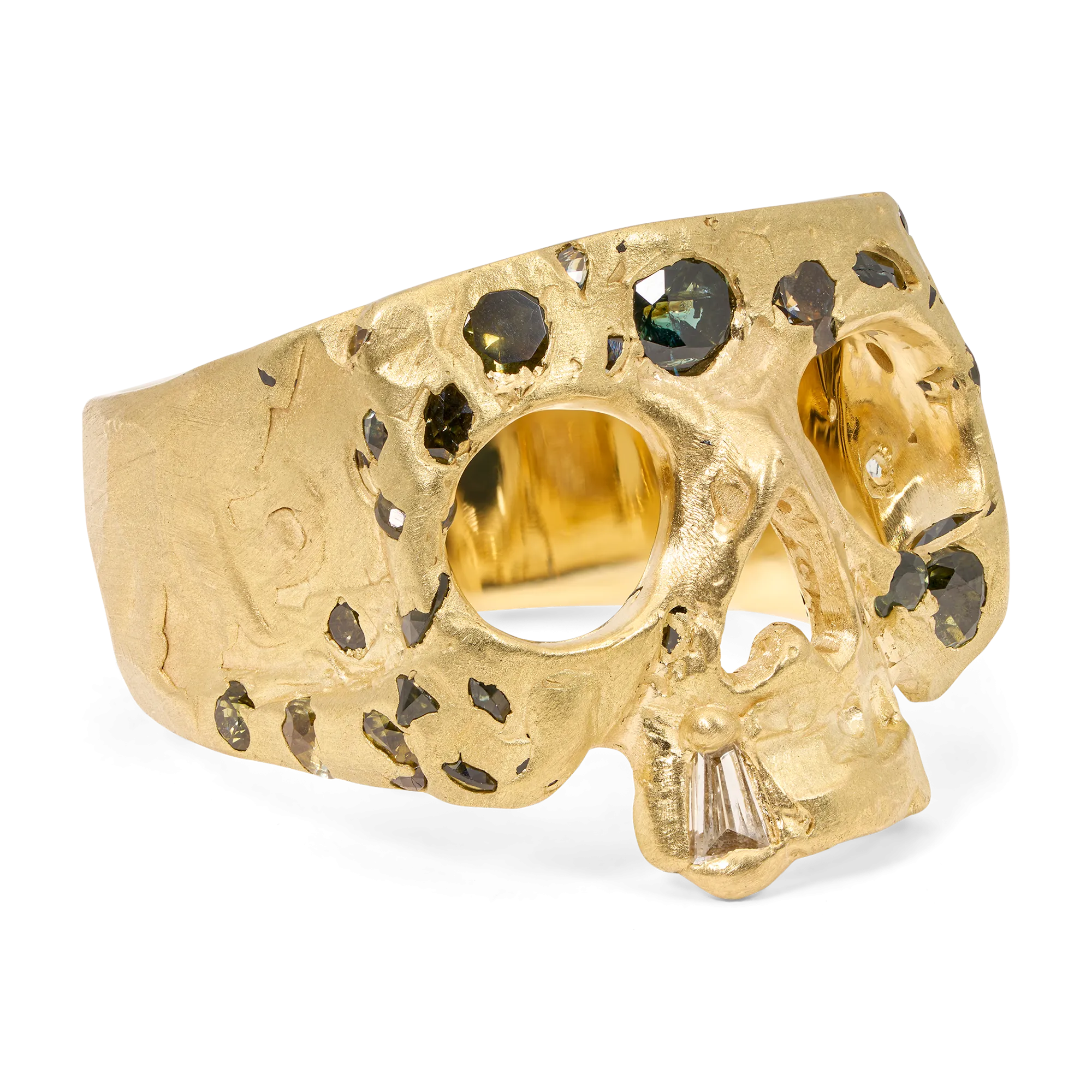 Green Confetti Skull Ring - Size 7.5 - 11857