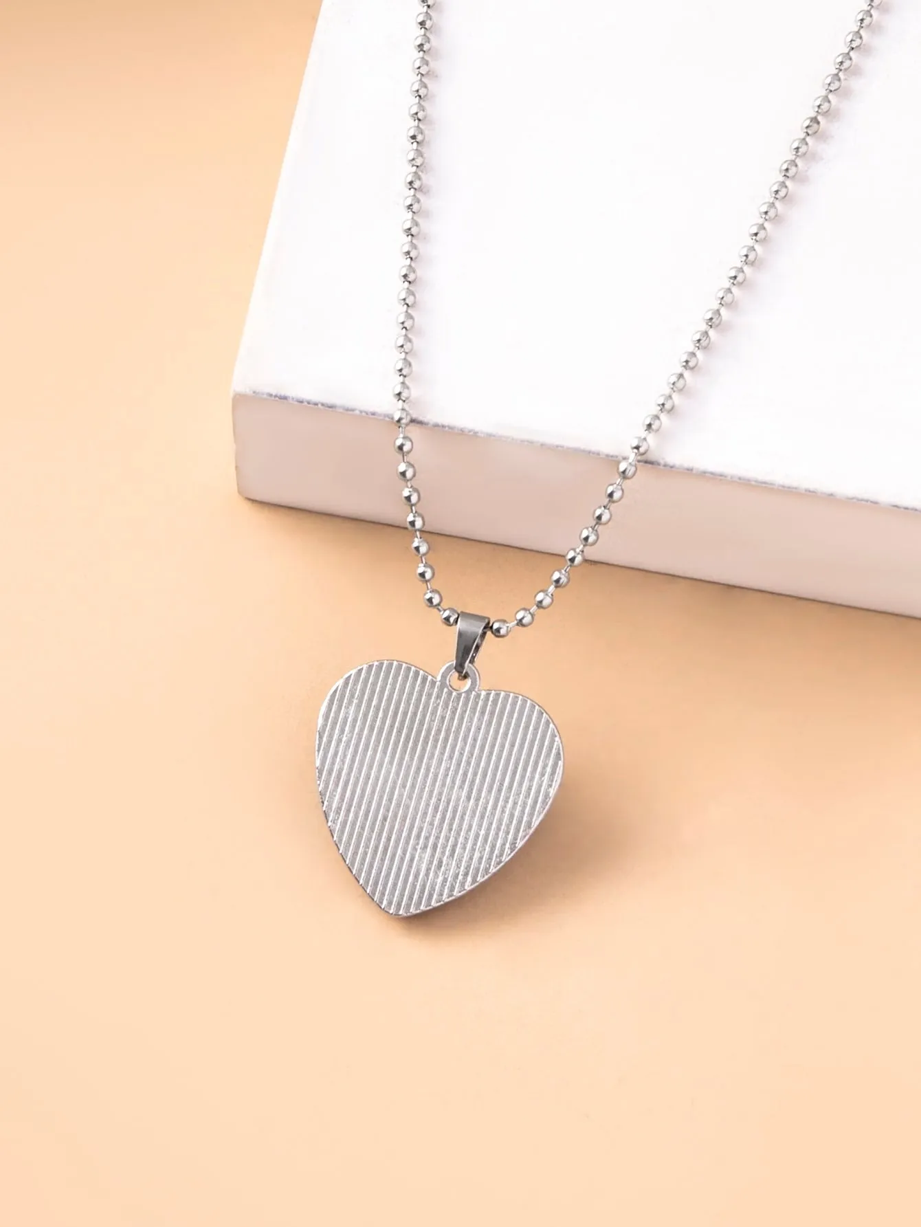 Green Plaid Pattern Heart Charm Necklace Jewelry for Women Gift for Her Necklace