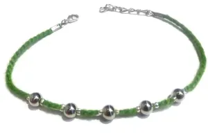 Gurjari Jewellers 5 Metal Beads Thread Anklet Cotton Dori Anklet Cotton Dori Anklet (Green)