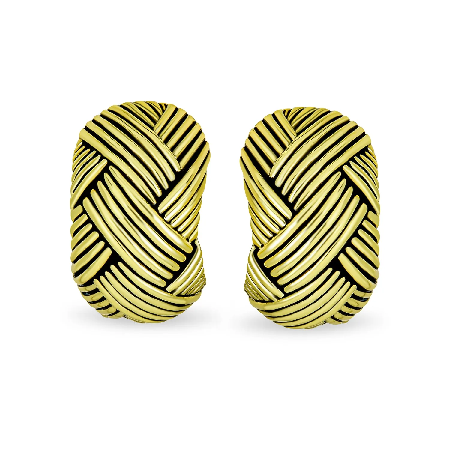 Half Hoop Woven Dome Basket Weave Clip-On Earrings for Non-Pierced Ears Gold Plated