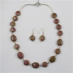 Handcrafted Tan and Rose Necklace & Earrings