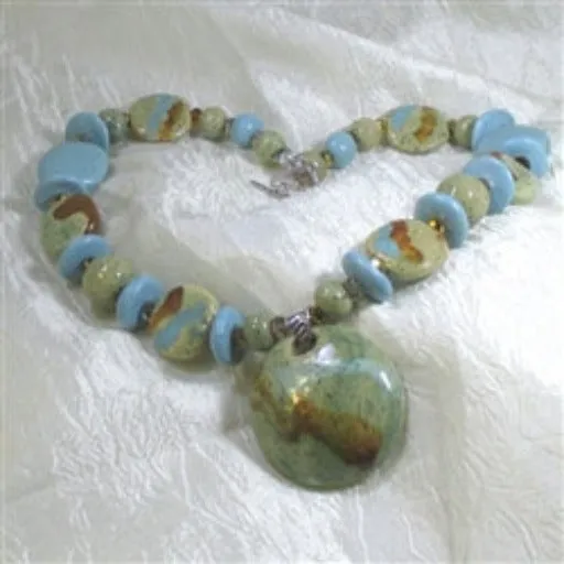 Handmade Fair Trade Kazuri Necklace Turquoise & Green Beads