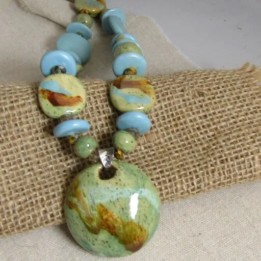 Handmade Fair Trade Kazuri Necklace Turquoise & Green Beads