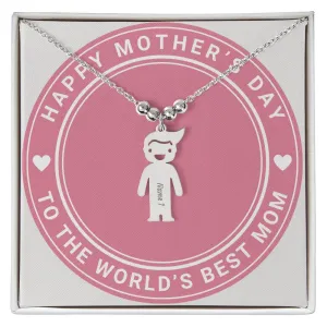 Happy Mother's Day To The World's Best Mom, Custom Engraved Kid Charm Necklace