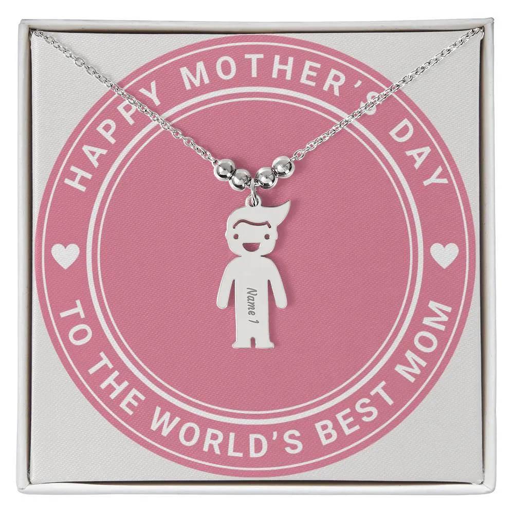 Happy Mother's Day To The World's Best Mom, Custom Engraved Kid Charm Necklace