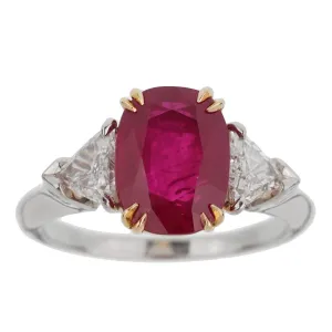 Harry Winston Burma Ruby Diamond Platinum Ring Sz 5 1/2