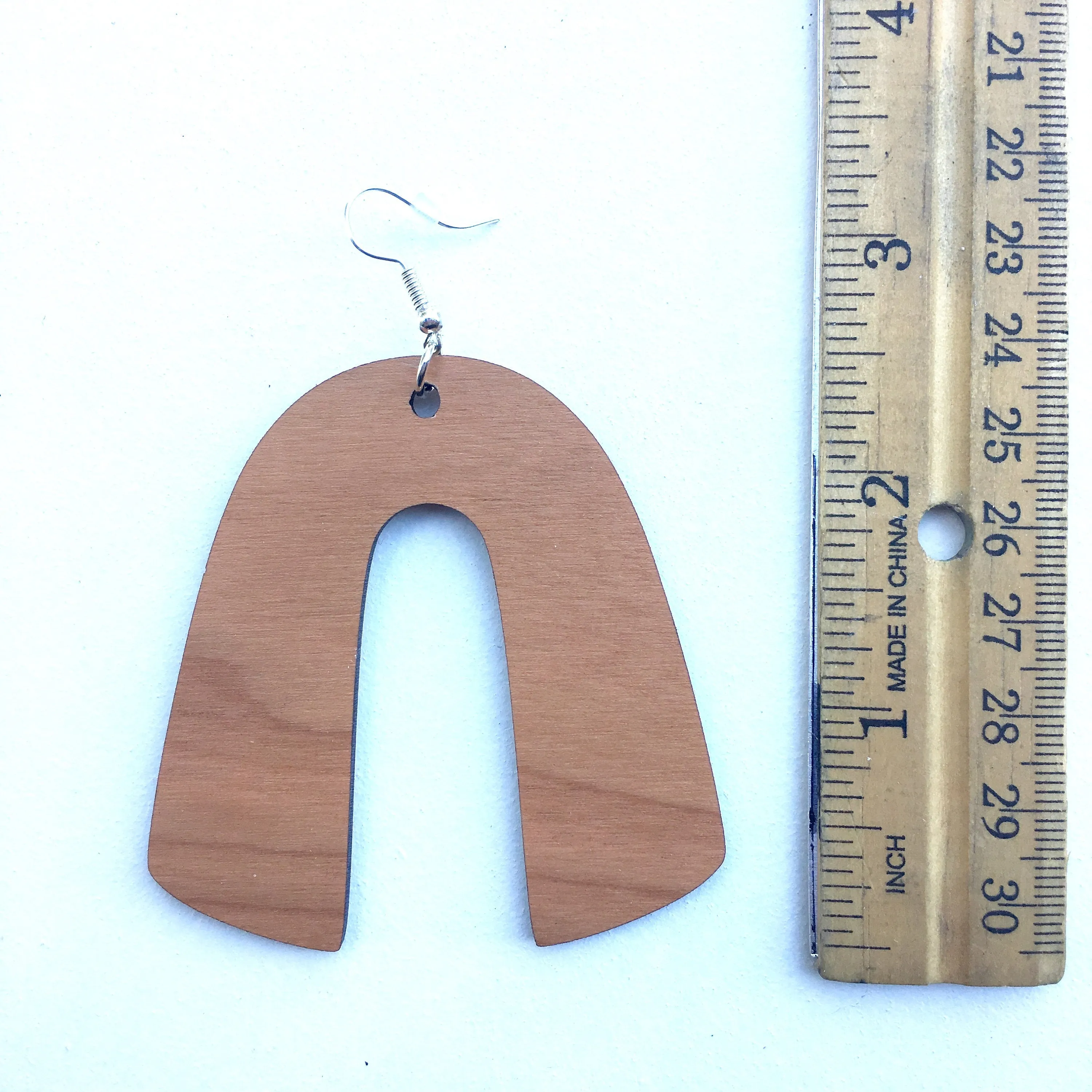 Horseshoe Dangle Wooden Earrings in Cherry, Trendy Lightweight Earrings, Gift for Sister