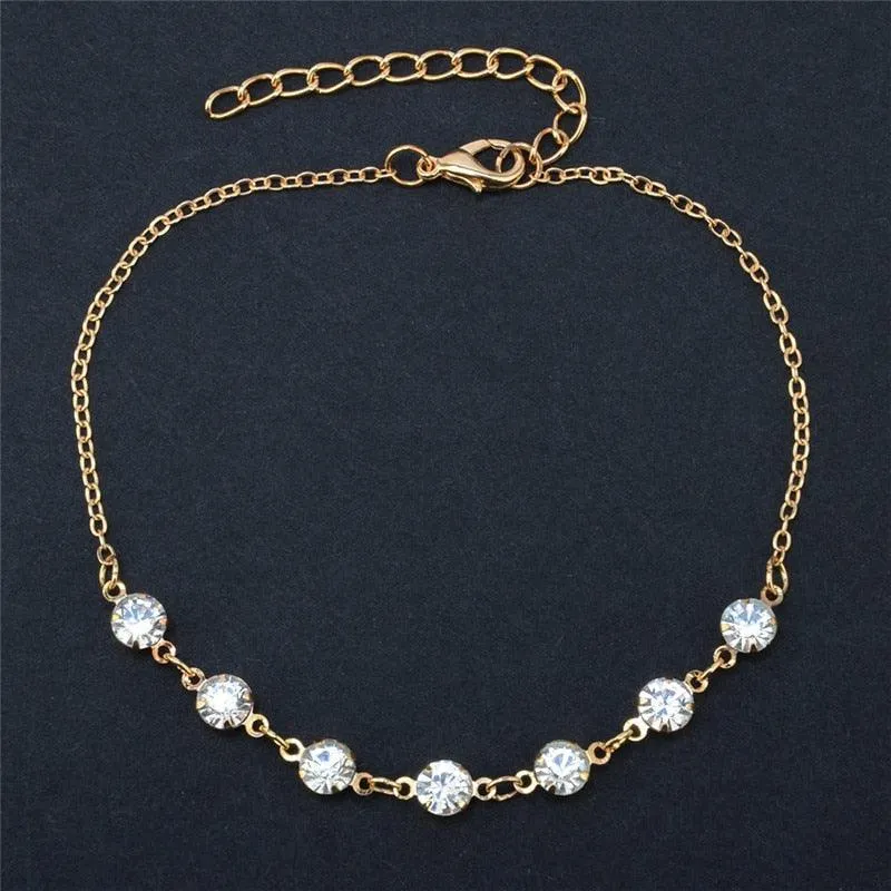 Huitan Rhinestone Chain Women Anklets