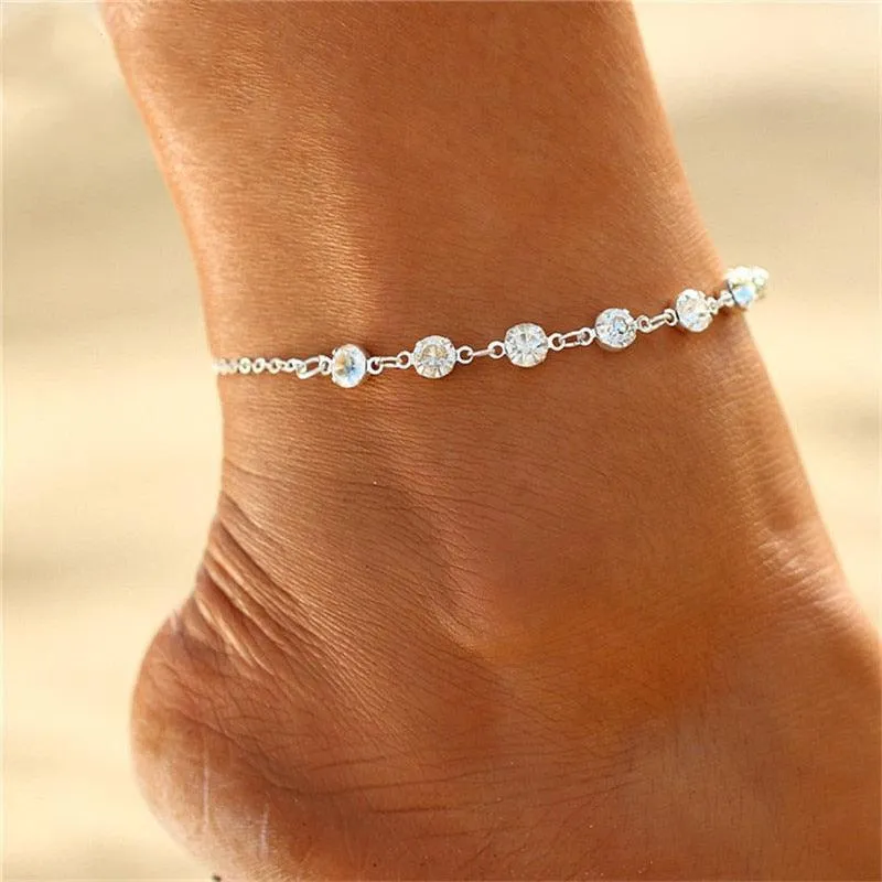 Huitan Rhinestone Chain Women Anklets