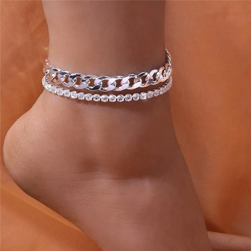 Huitan Rhinestone Chain Women Anklets