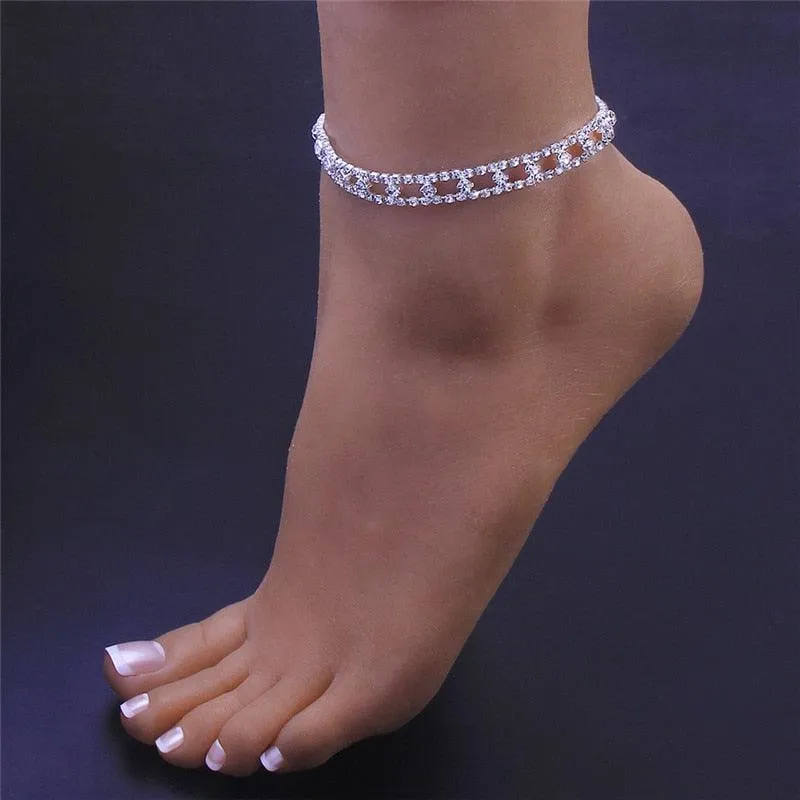 Huitan Rhinestone Chain Women Anklets