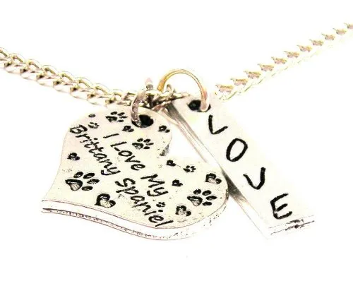 I Love My Brittany Spaniel Love Stick Necklace