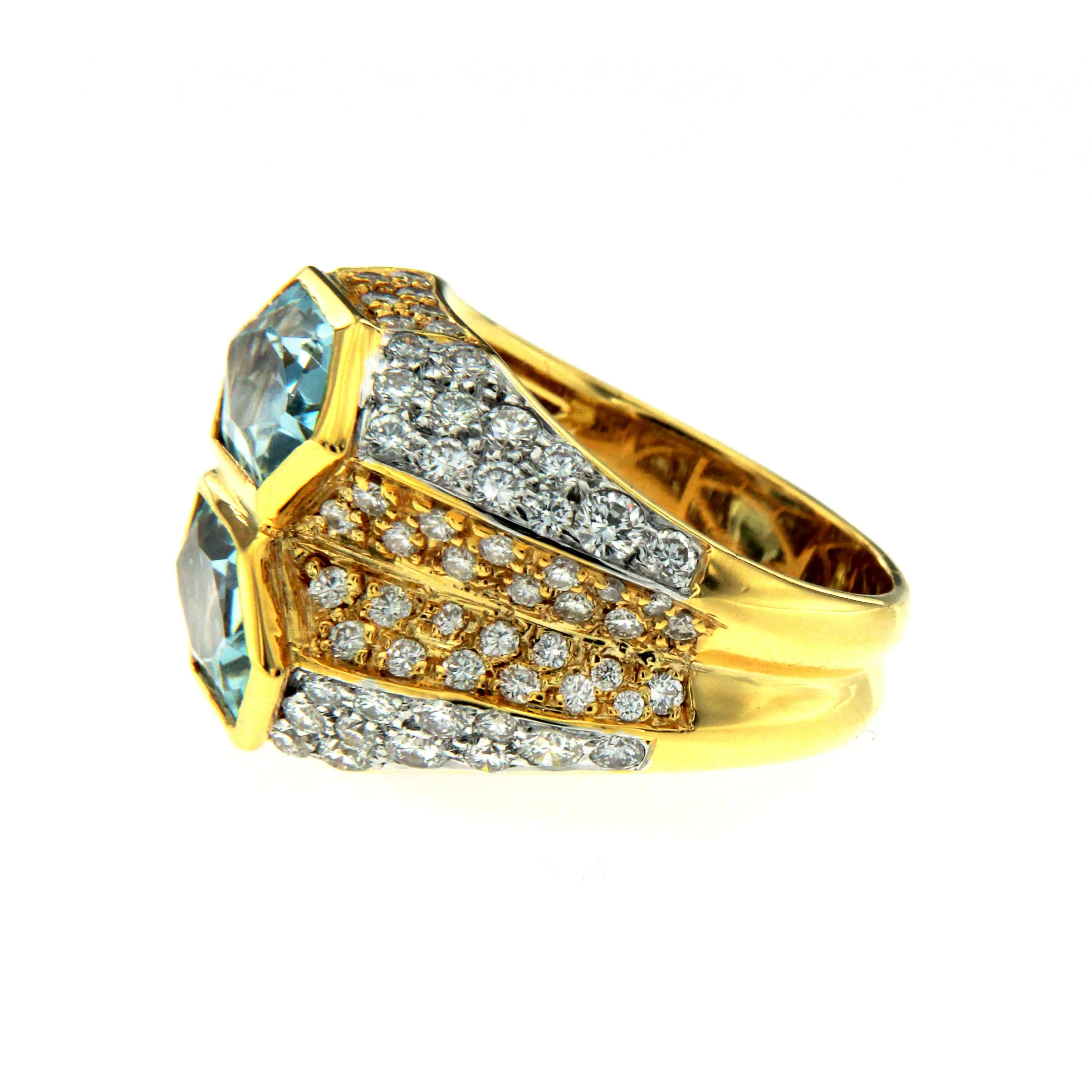 Iconic Bulgari Aquamarine Diamond Two-Color Gold Double Ring