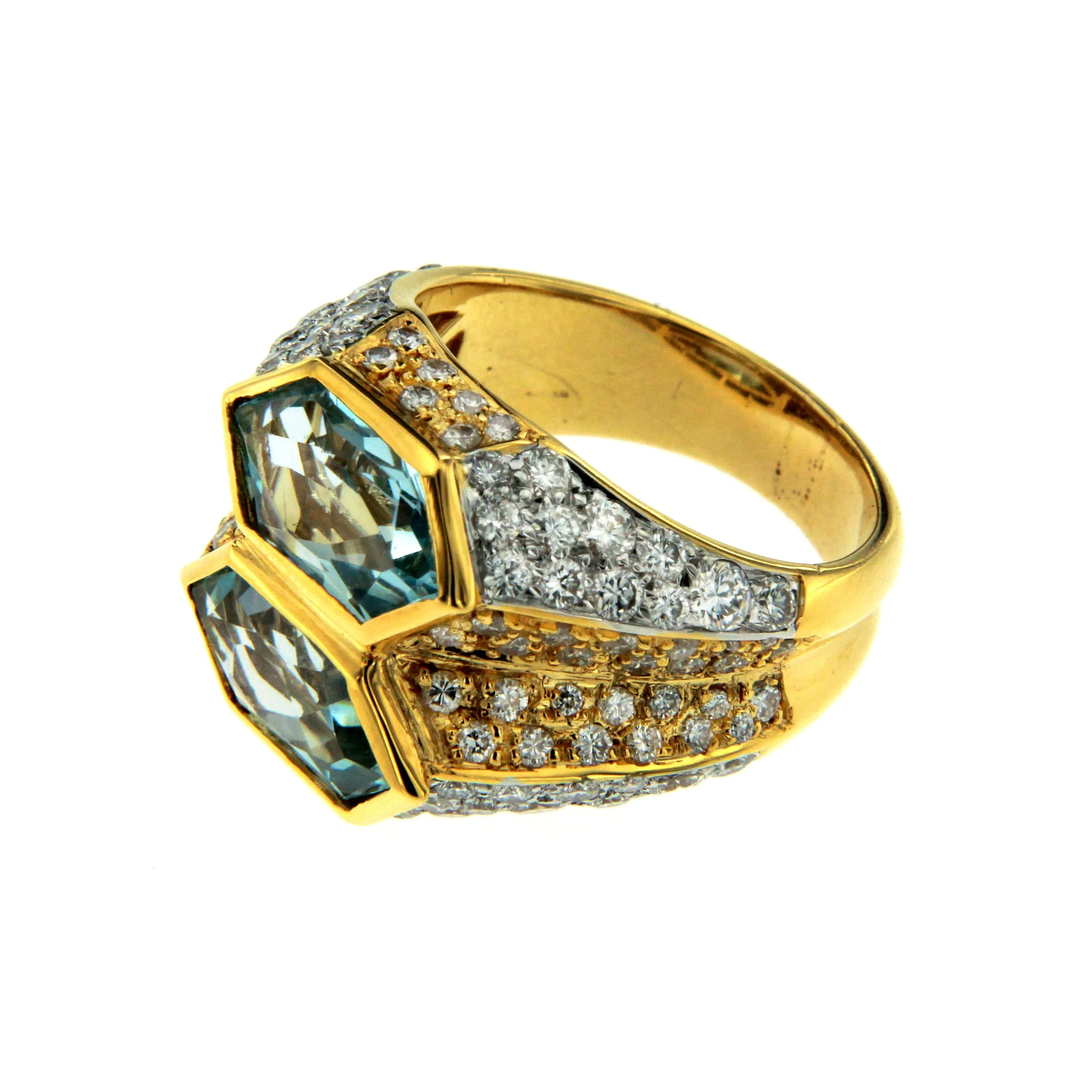 Iconic Bulgari Aquamarine Diamond Two-Color Gold Double Ring