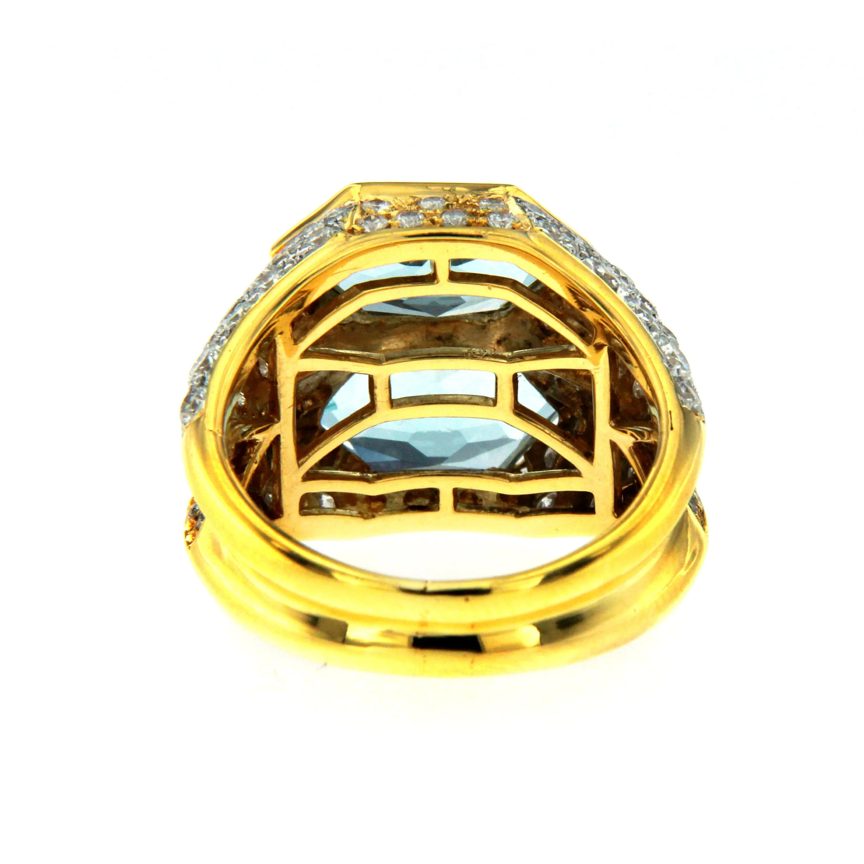 Iconic Bulgari Aquamarine Diamond Two-Color Gold Double Ring