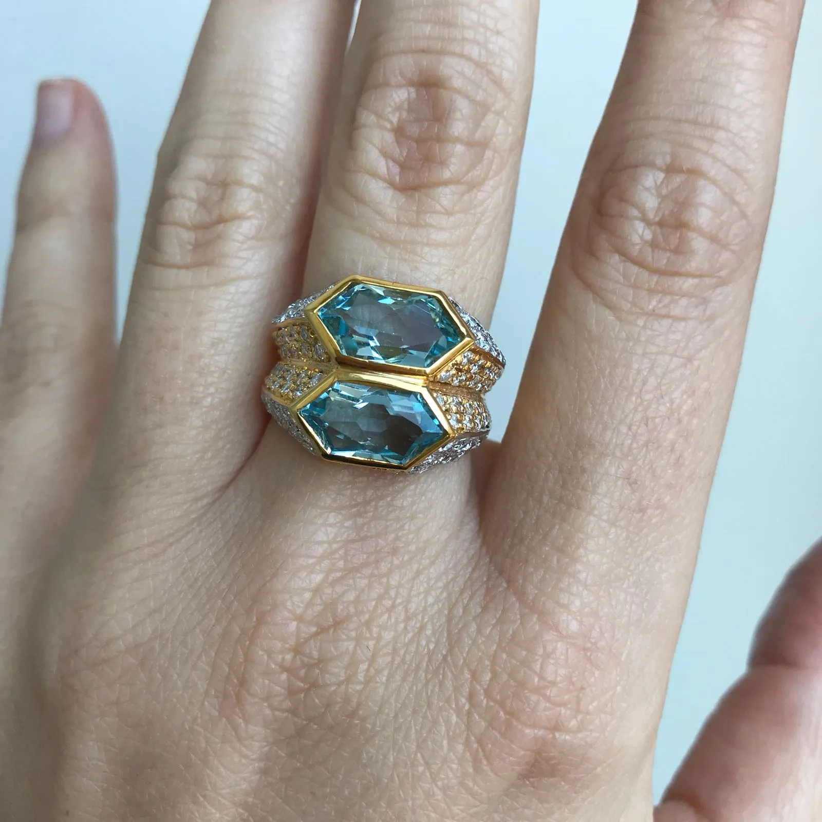 Iconic Bulgari Aquamarine Diamond Two-Color Gold Double Ring