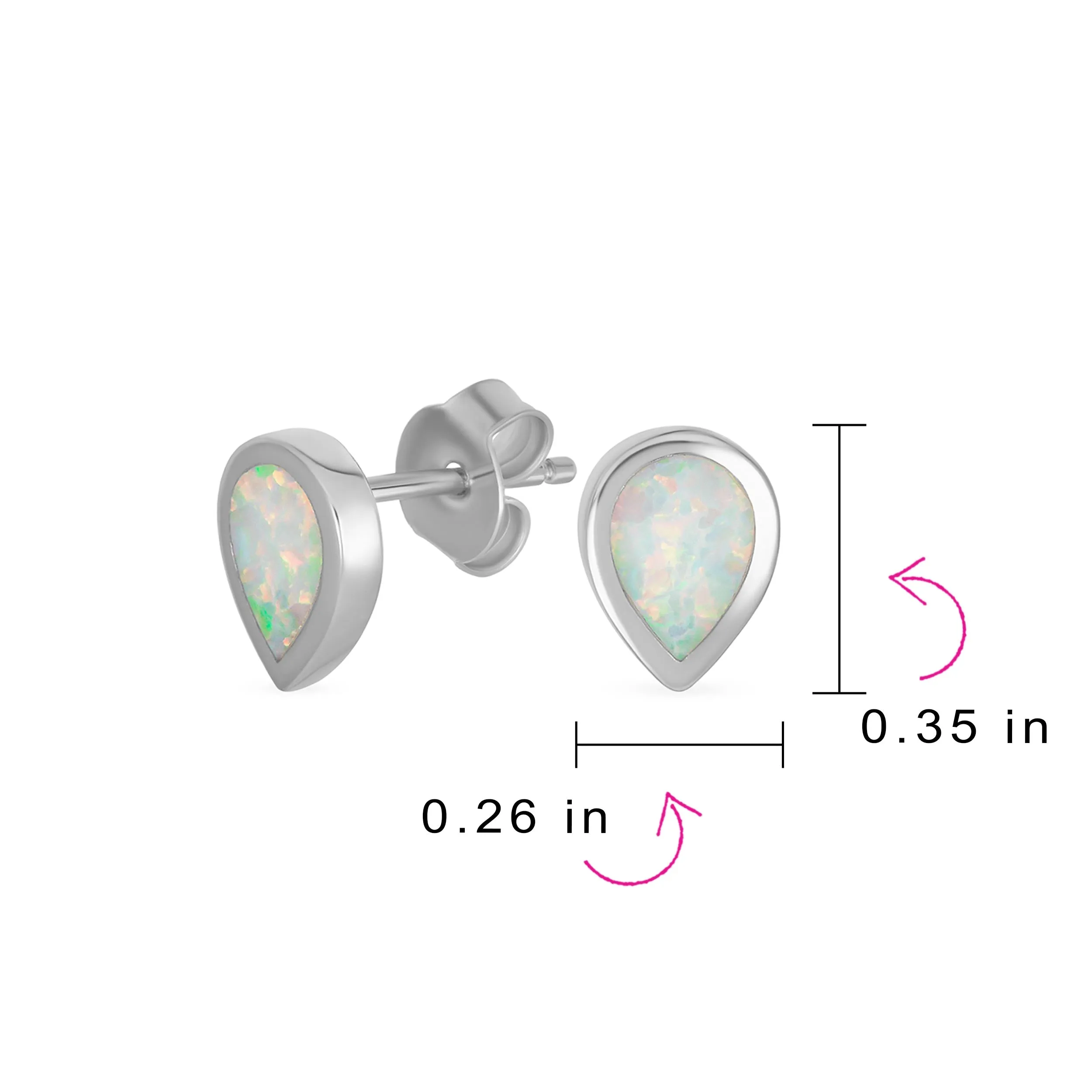 Iridescent White Opal Teardrop Stud Earrings in Sterling Silver - October Birthstone