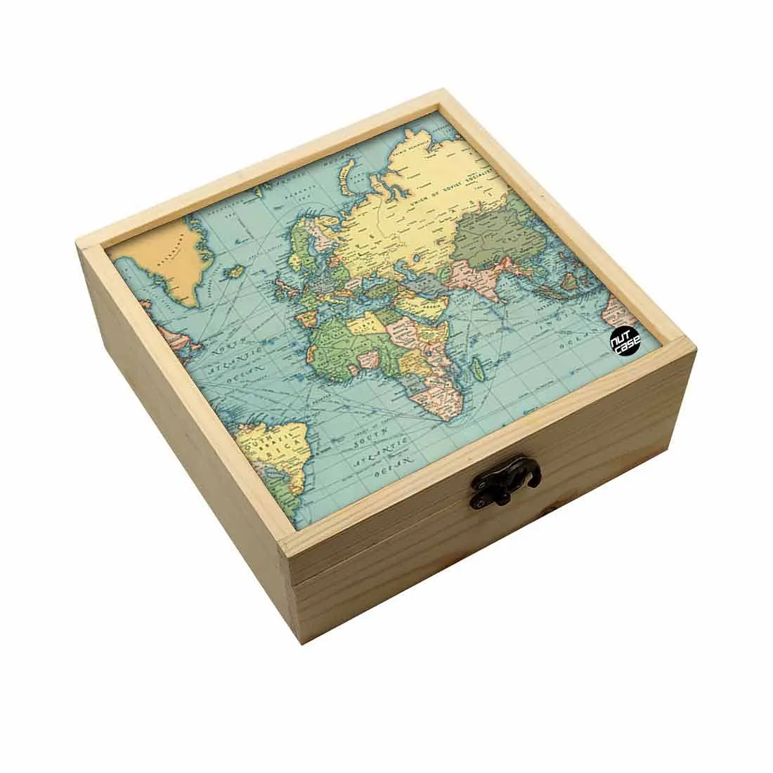 Jewellery Box Makepup Organizer -  Green Vintage Map