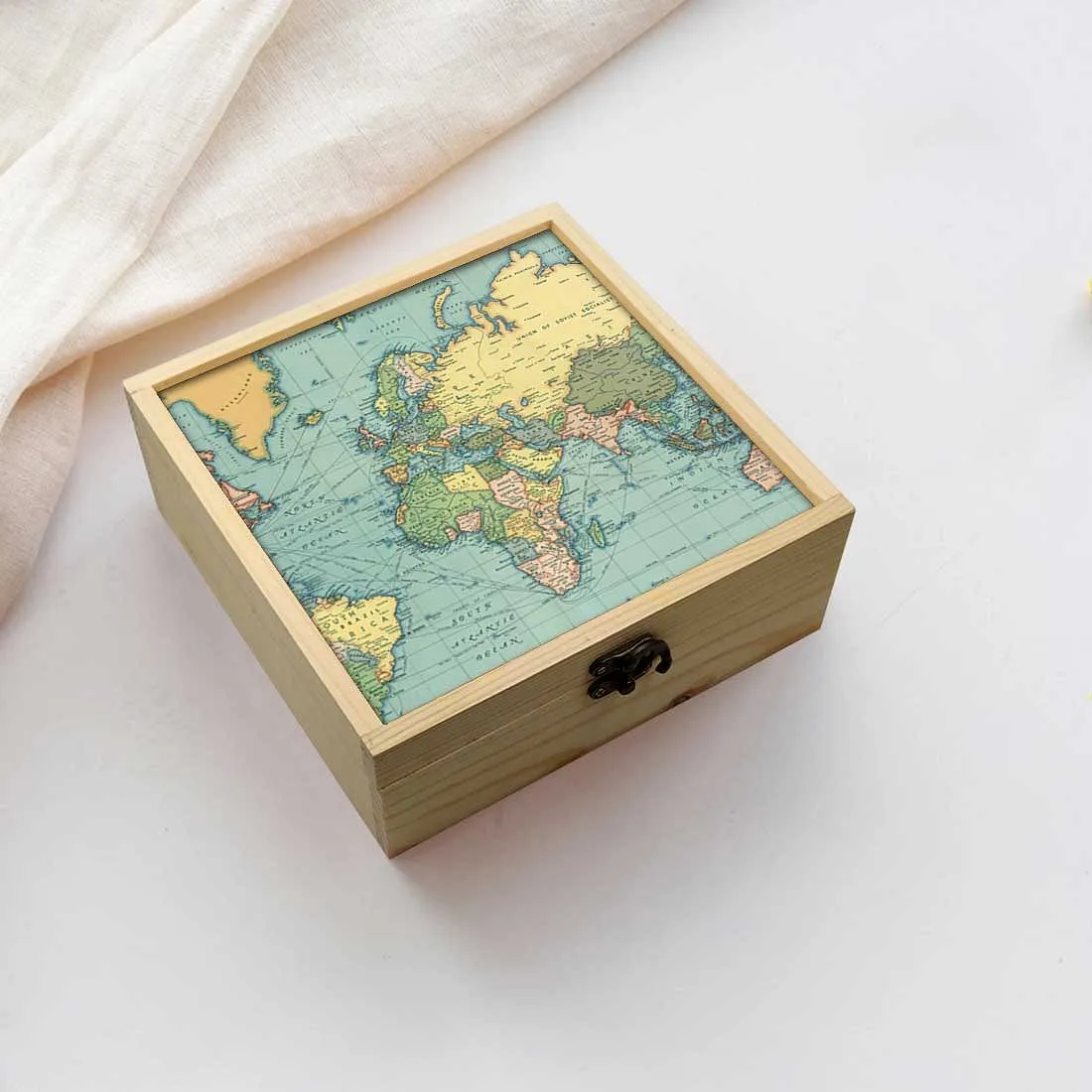 Jewellery Box Makepup Organizer -  Green Vintage Map