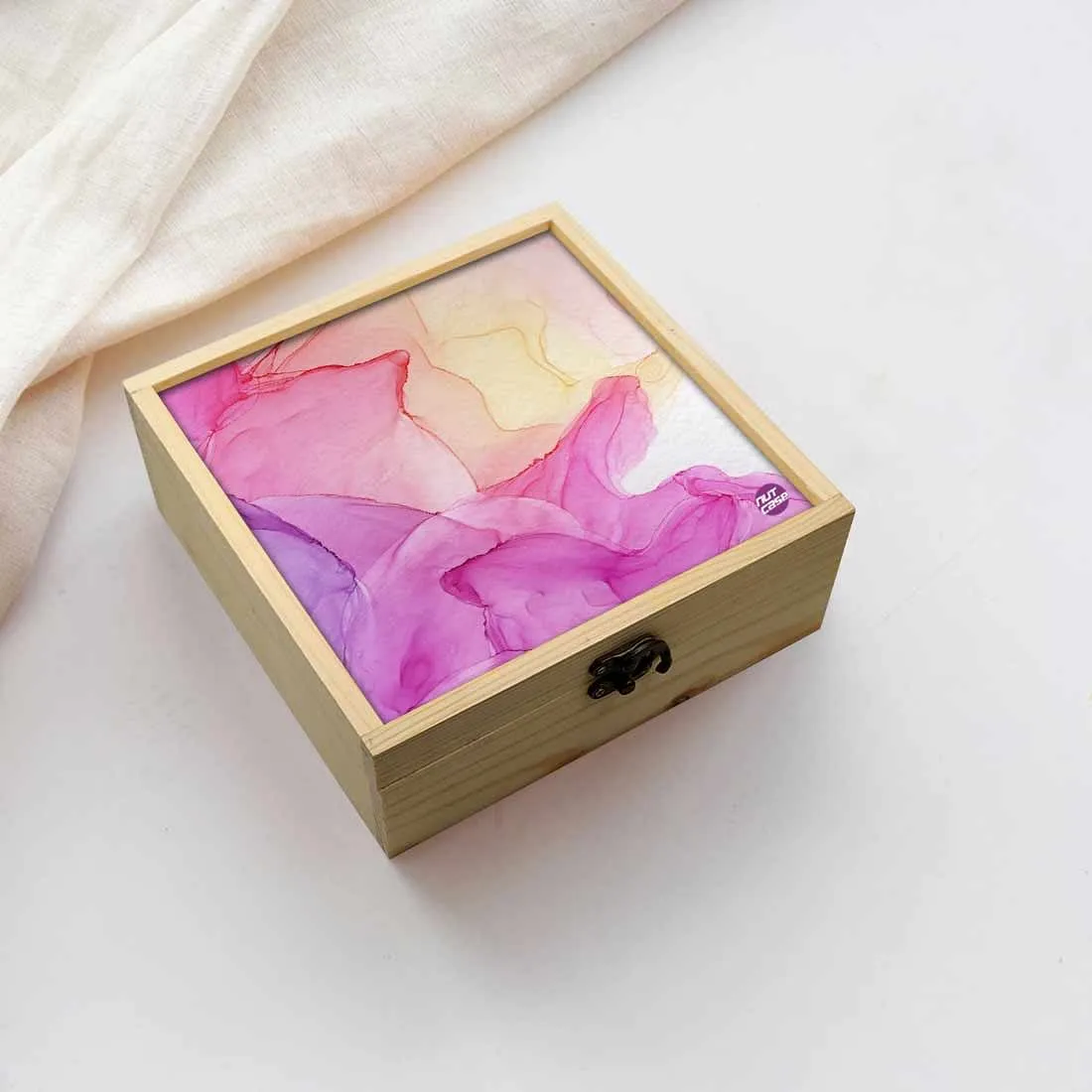 Jewellery Box Wooden Jewelry Organizer -  Pink Purple Yellow Ink Watercolor