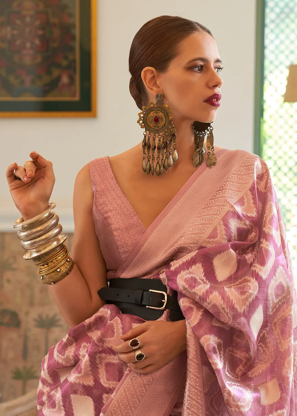 Kalki Koechlin Pretty Light Purple Handloom Zari Silk Saree