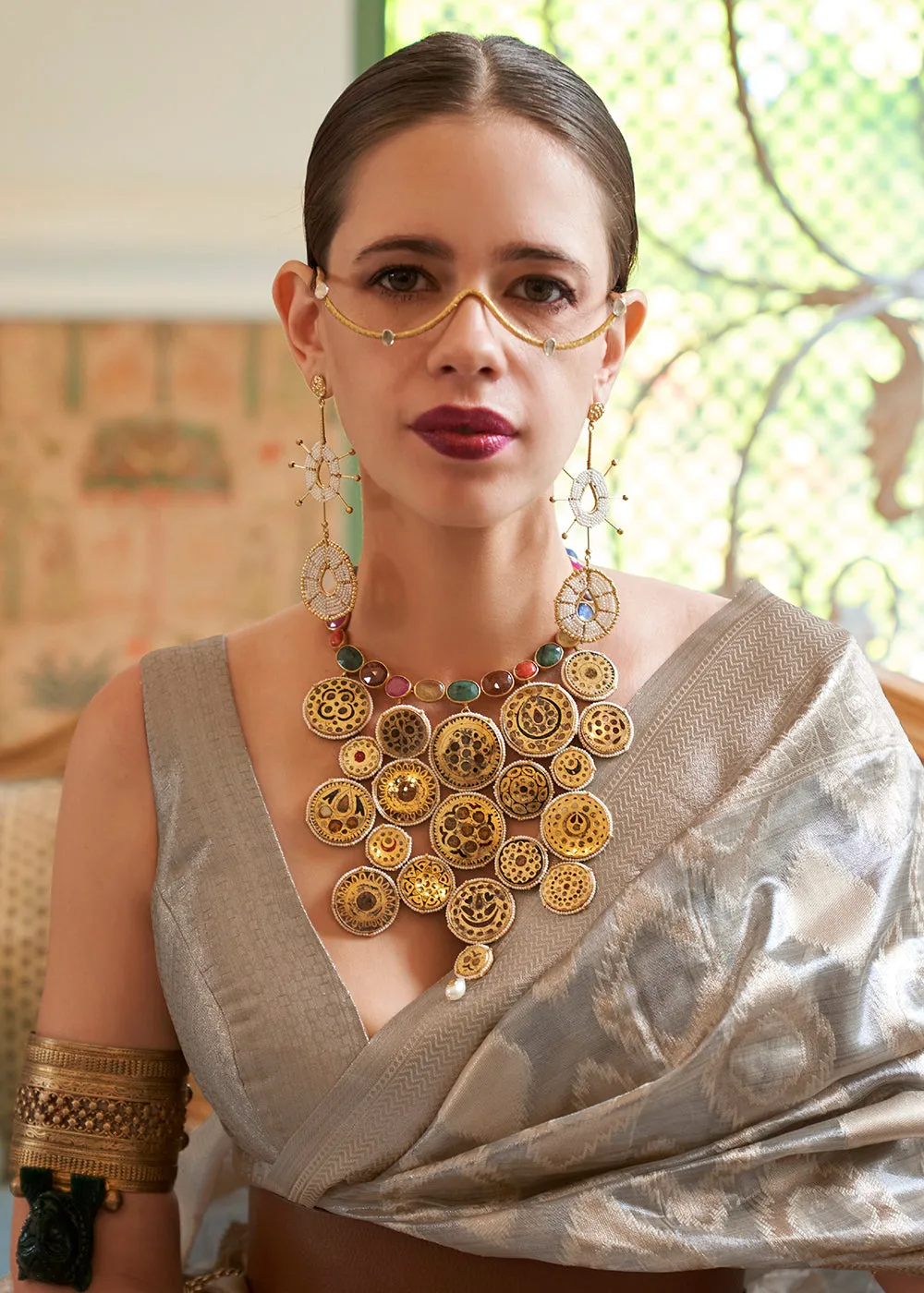 Kalki Koechlin Silver Grey Handloom Zari Silk Saree