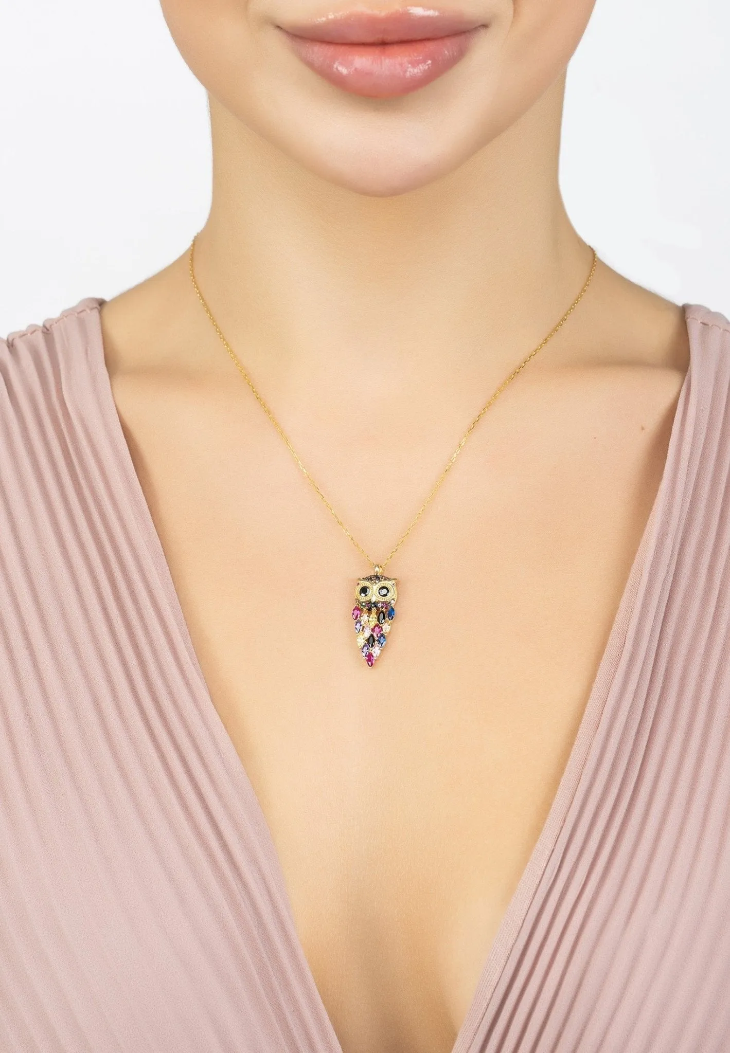 Latelita London Owl Rainbow Pendant Necklace Gold