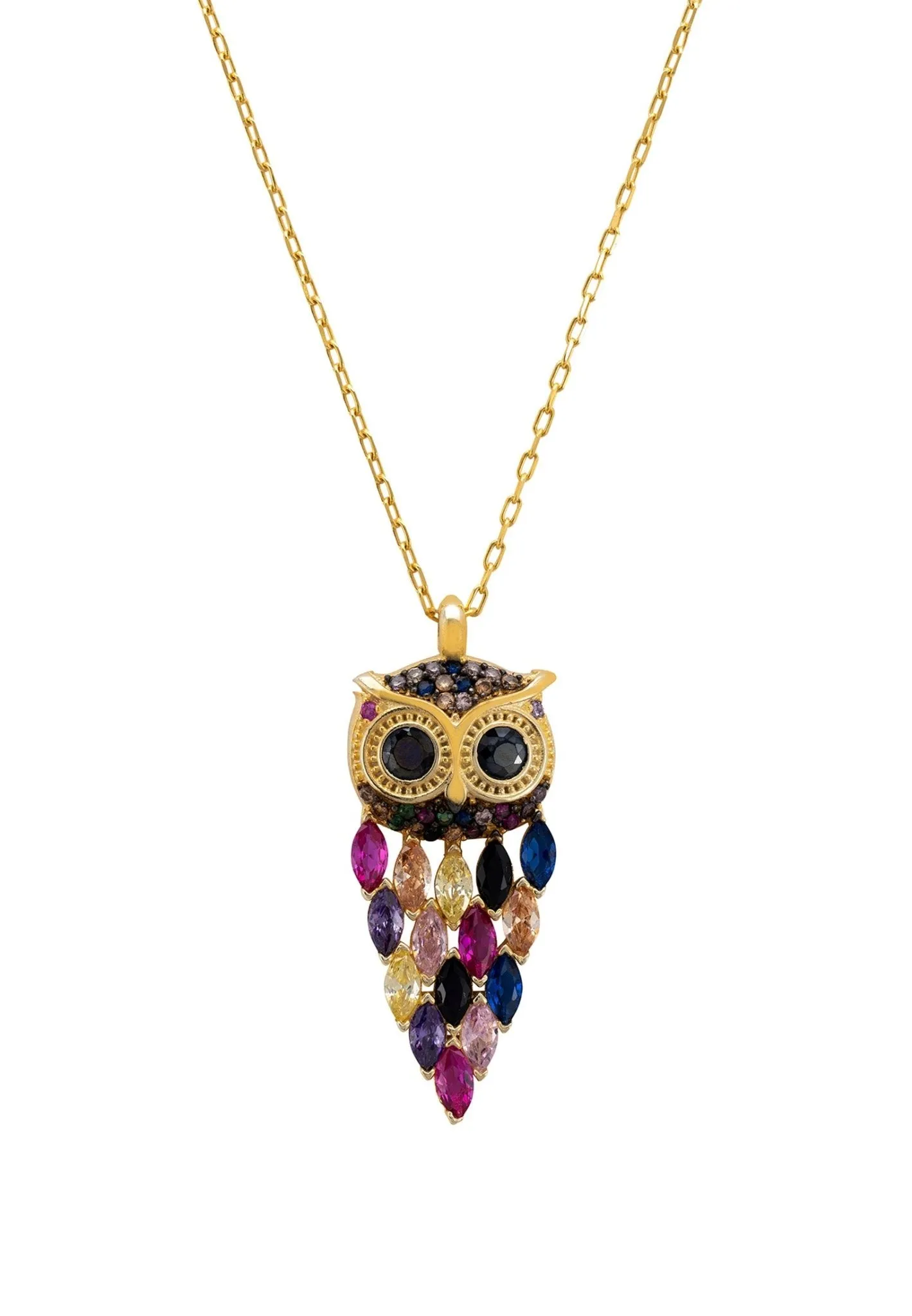 Latelita London Owl Rainbow Pendant Necklace Gold