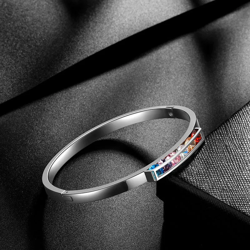 LGBT Rainbow Bangles Bracelet Cuff Pride Jewelry for Men Women Stainless Steel