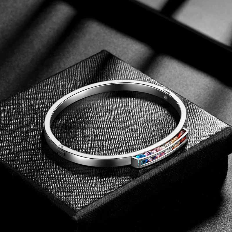 LGBT Rainbow Bangles Bracelet Cuff Pride Jewelry for Men Women Stainless Steel