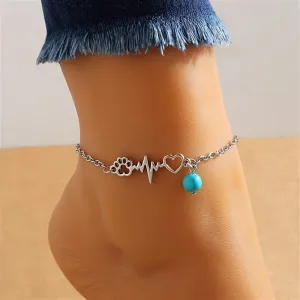 Love Heart ECG Ankle Bracelet  Elegant Foot Chain Jewelry