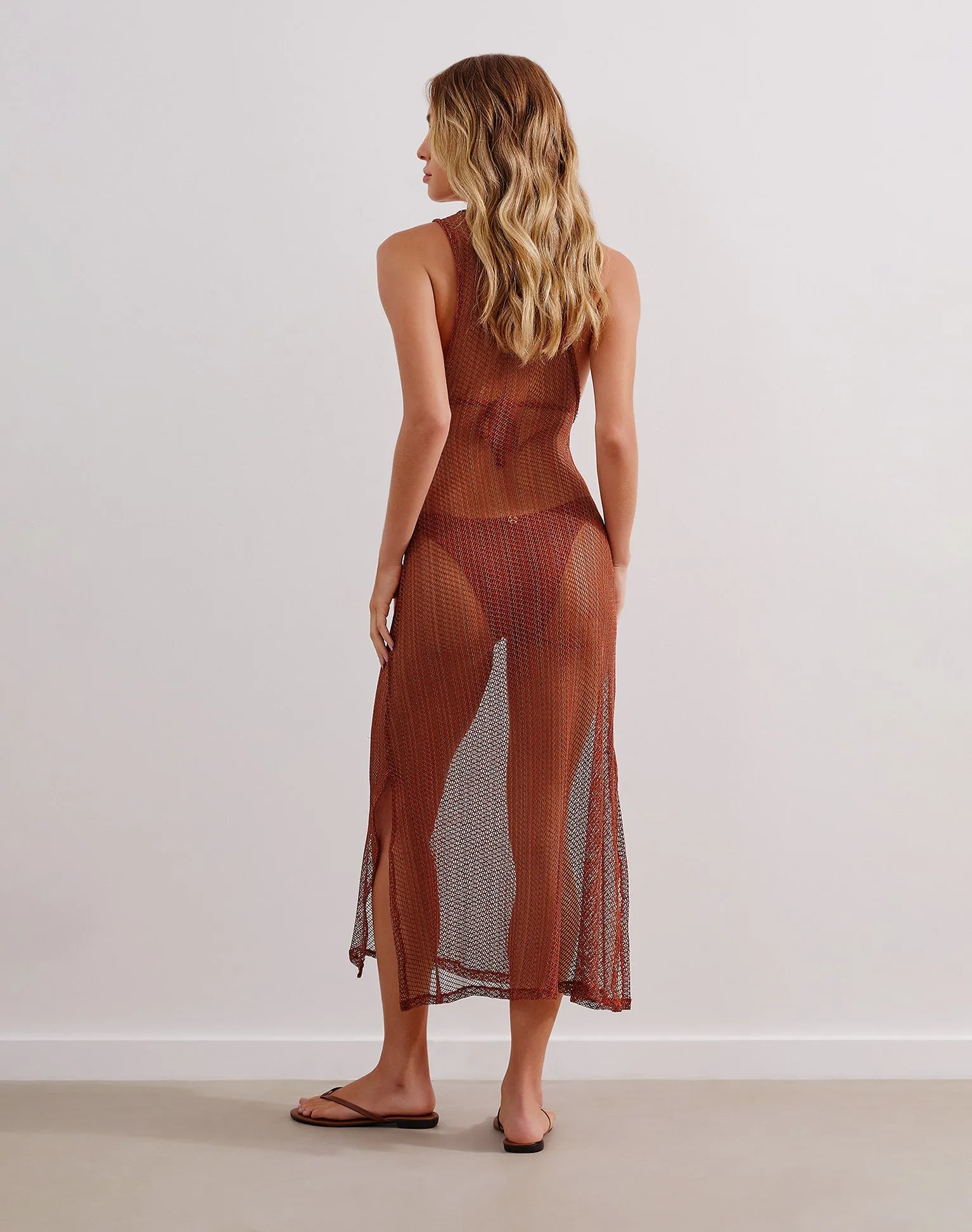 Mesh Twist Long Cover Up - Brick