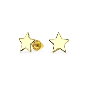 Minimalist 14K Gold Celestial Star Stud Earrings - USA Patriotic Rock Star Design