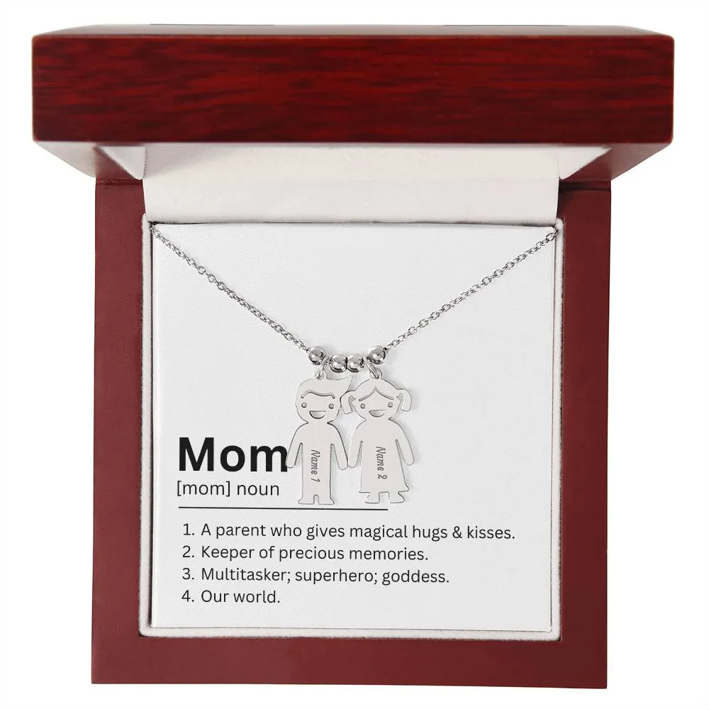 Mom Definition, Magical Hugs And Kisses Custom Engraved Kid Charm Necklace