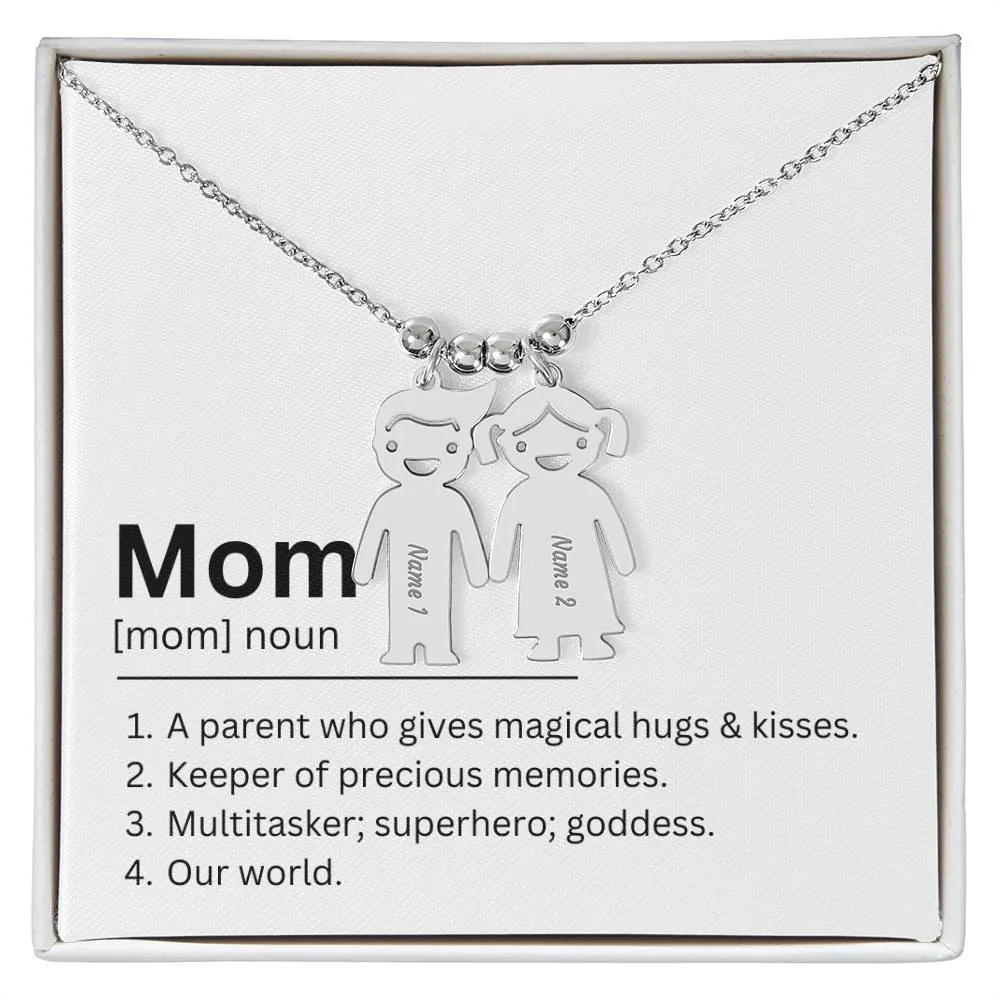 Mom Definition, Magical Hugs And Kisses Custom Engraved Kid Charm Necklace