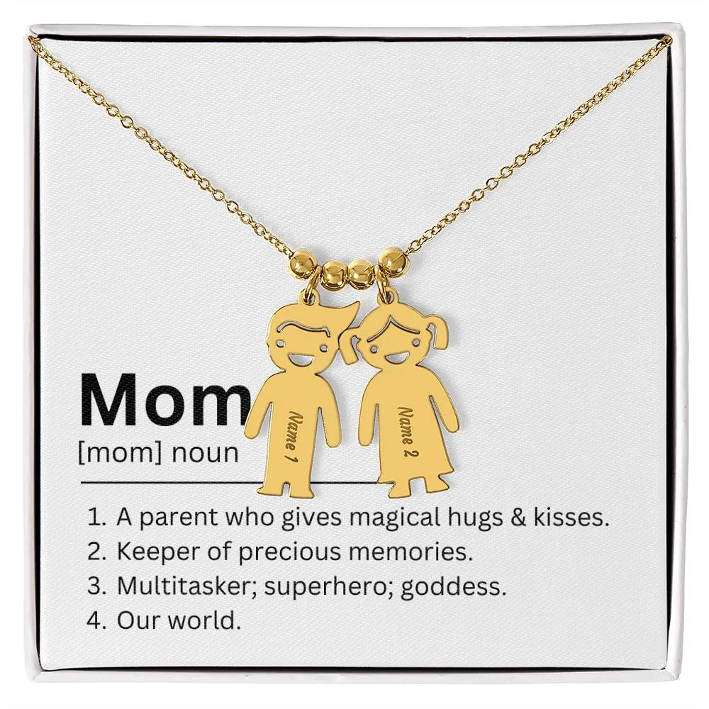 Mom Definition, Magical Hugs And Kisses Custom Engraved Kid Charm Necklace