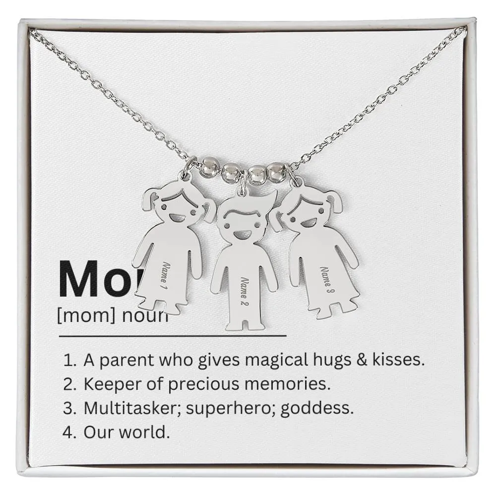 Mom Definition, Magical Hugs And Kisses Custom Engraved Kid Charm Necklace