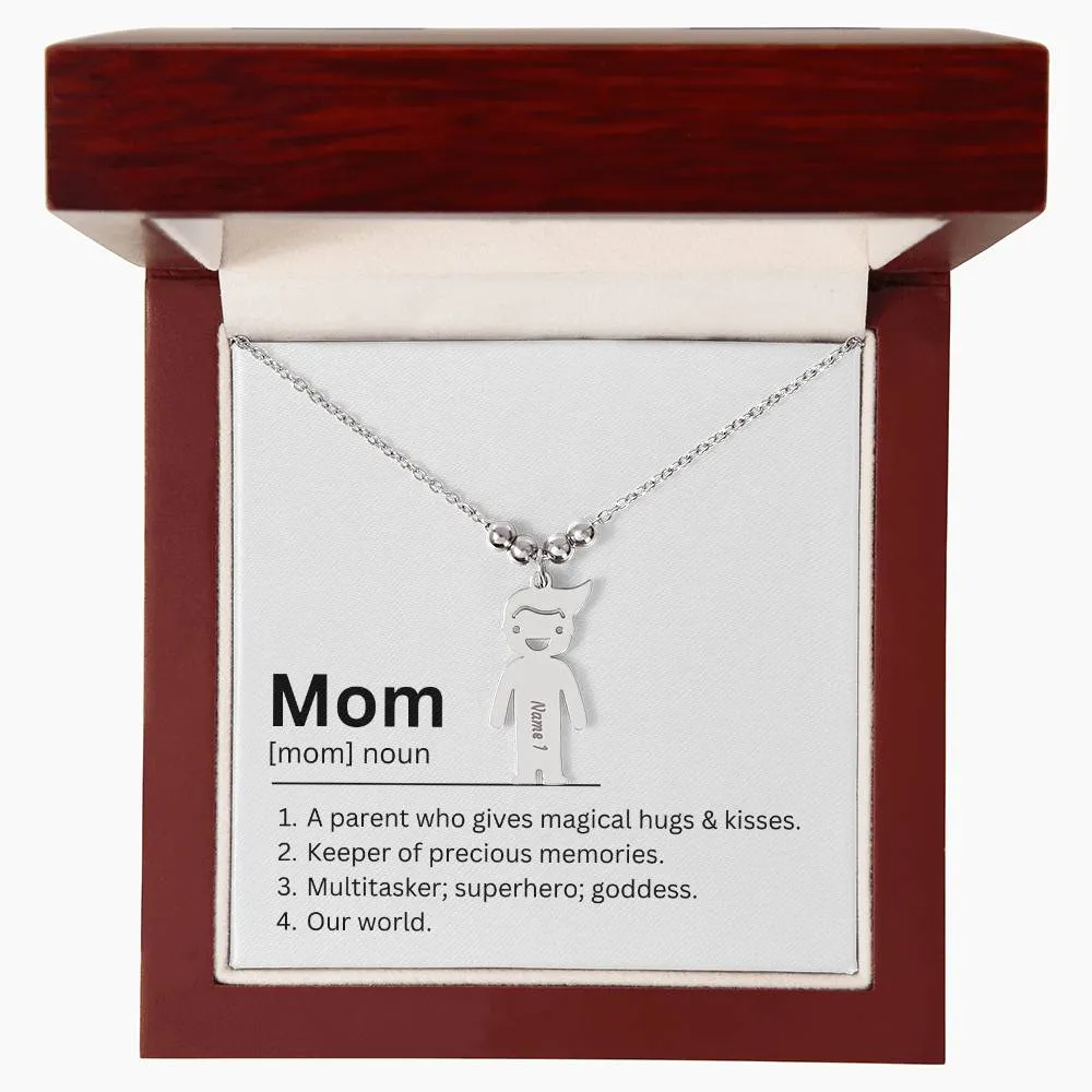 Mom Definition, Magical Hugs And Kisses Custom Engraved Kid Charm Necklace